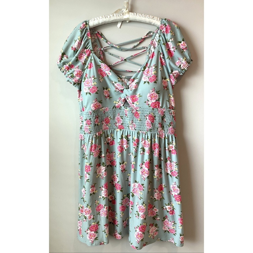 Milkmaid Floral Dress‎ Juniors XXL Midi Smocked Peasant Cottagecore Knit Stretch